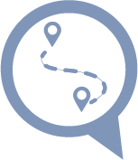 an illustration of curved dashed line connecting two map markers.